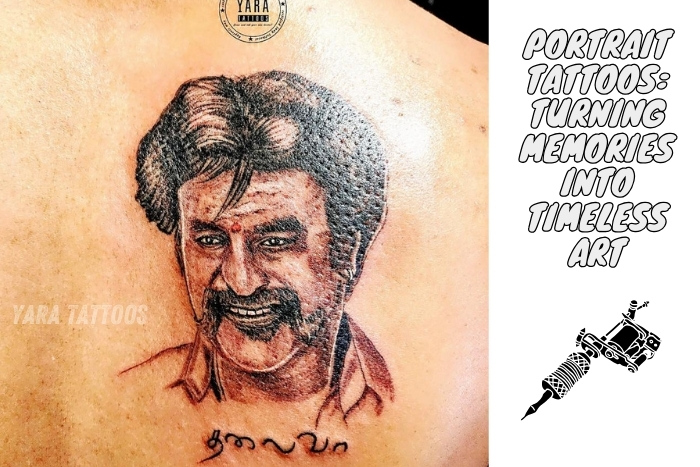 Portrait tattoo of a famous personality created by Yaara Tattoos in Coimbatore. This highly detailed and lifelike tattoo showcases the artistry of our custom portrait tattoo services. Capture your memories with timeless art at Yaara Tattoos, the leading tattoo studio in Coimbatore