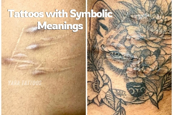 Before and after scar cover-up tattoo by Yaara Tattoos in Coimbatore, transforming scars into a symbolic lion and floral design. This intricate tattoo showcases our expertise in creating meaningful art that carries deep symbolism. Visit Yaara Tattoos in Coimbatore for custom scar cover-up tattoos with personal significance